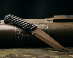 Boogeyman- Black canvas micarta, FDE cerakote, allen bolts, iron grip