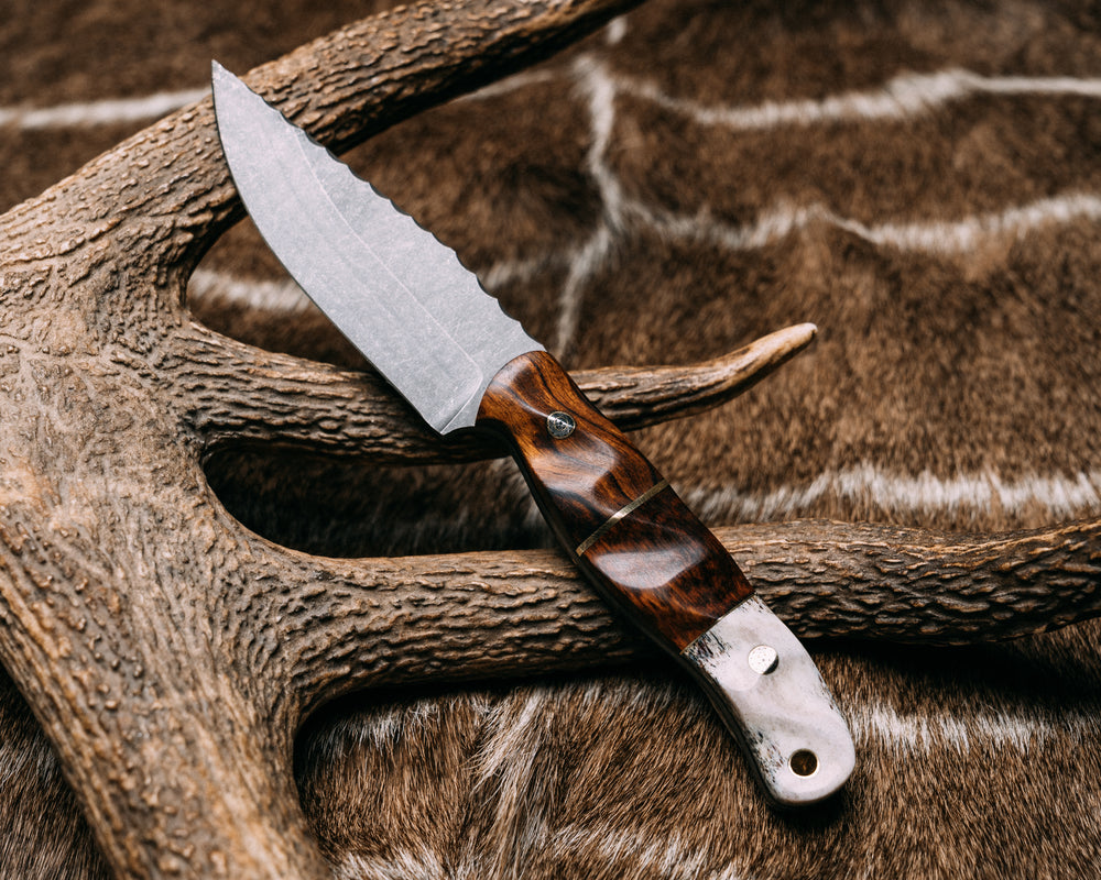 Crow Jr- Desert Ironwood, Brass and Snakewood Split, Mosaic Pins, Brass Lanyard Pin, Textured Grip