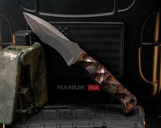 Extremis MK1- Redwood Burl, Black G10 and Copper Split, Mosaic Pins, Copper Lanyard Pin, Textured Grip
