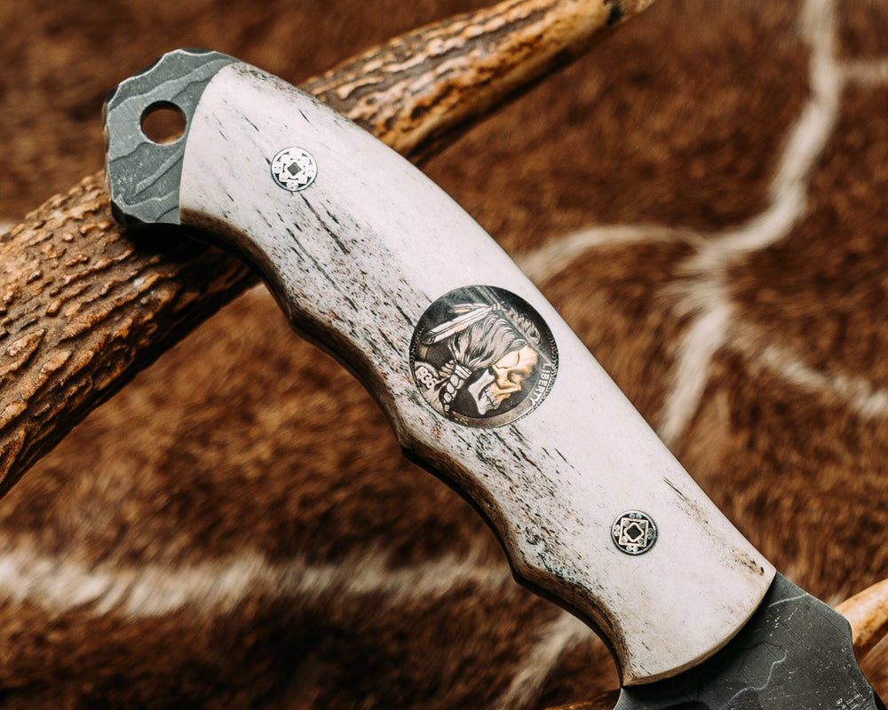 Disaster Breacher- CO Elk, ATX Engraving 1936 Skull Buffalo Nickel Inlay, Mosaic Pins, Smooth Grip