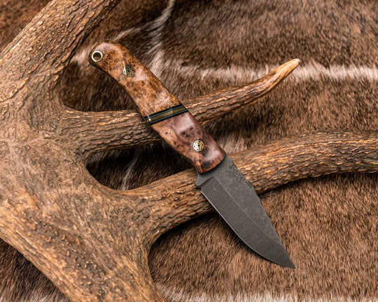 Crow Cub- Redwood Burl, Black G10, Grey G10 and Brass Split, Amboyna Burl, Mosaic Pins, Brass Lanyard Pin, Textured Grip