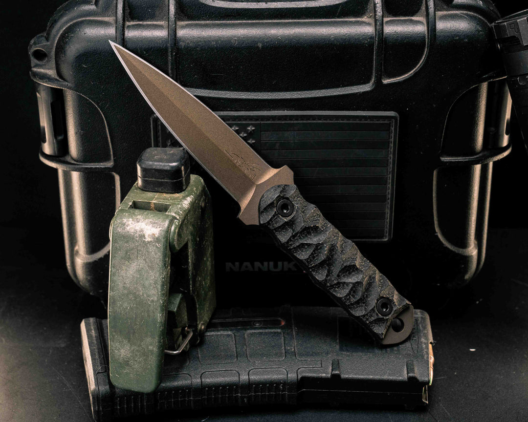 Combat Dagger- Black Burlap Micarta, Midnight Bronze Cerakote, Allen Bolts, Textured Grip