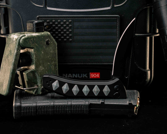 Custom Kwaiken Folder - Shipwreck Camo Quartz and Red Dragon Camo Quartz, Anodized Black Handle, Black Nitride Blade, Textured Grip, Deep Carry Pocket Clip