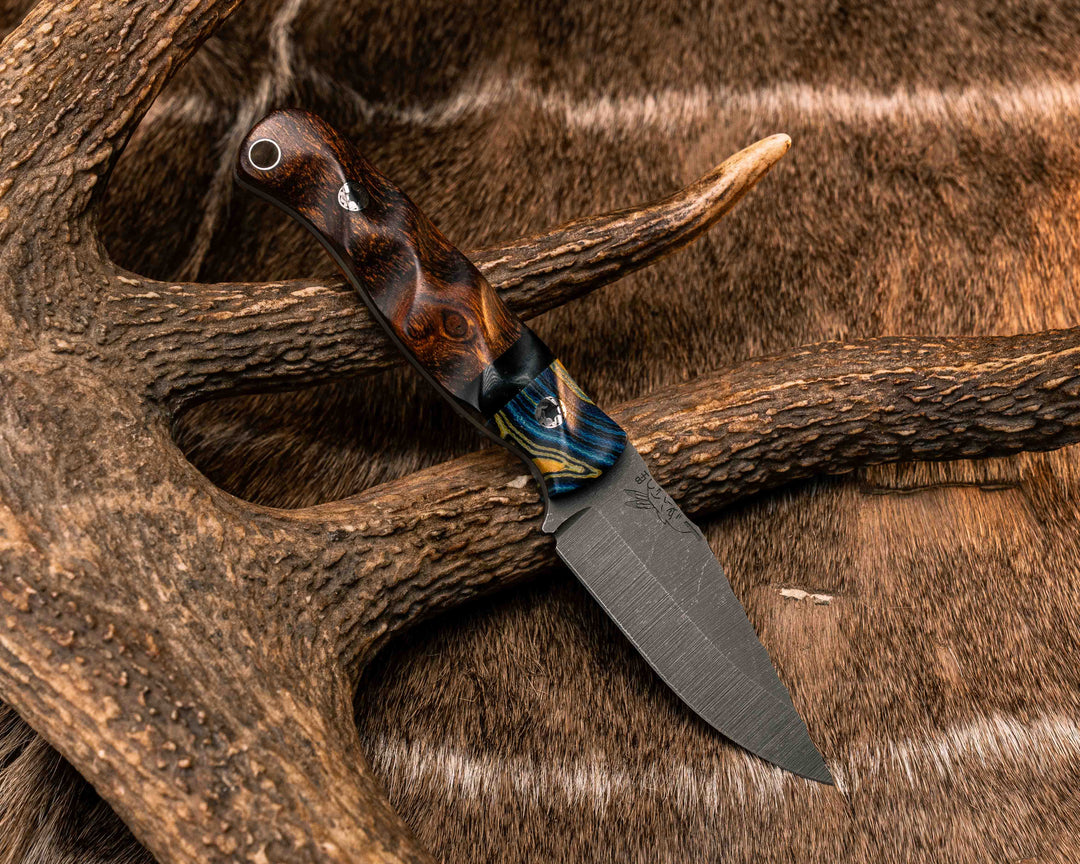 Crow Cub- Starry Night G-Carta, Bison Horn Split, Desert Ironwood, Mosaic Pins, Aluminum Lanyard Pin, Textured Grip