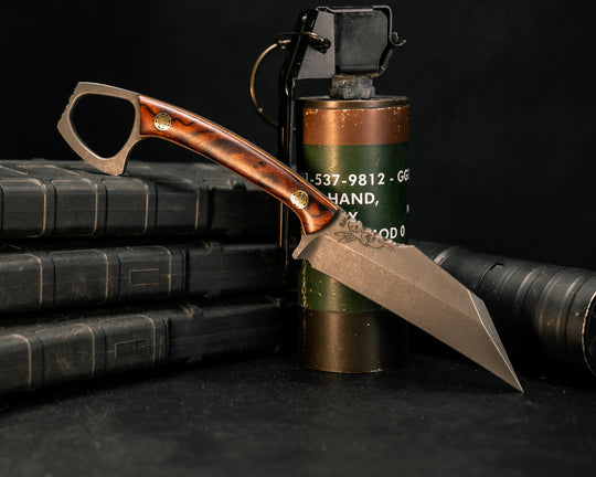 SHPOS- Desert Ironwood over White G10 over Natural Canvas Micarta, Mosaic Pins, Smooth Grip