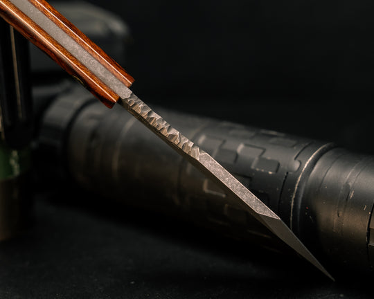 SHPOS- Desert Ironwood over White G10 over Natural Canvas Micarta, Mosaic Pins, Smooth Grip