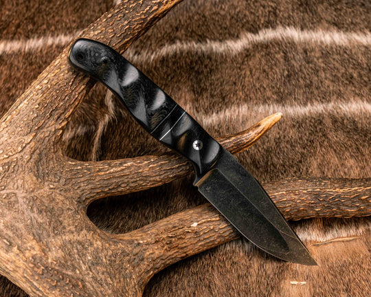 Crow Jr (Compound Grind)- Ancient Bog Oak, Black G10 and Aluminum Lanyard Pin, Black Dark Matter Carbon Split, Carbon Fiber, Mosaic Pins, CF Lanyard Pin, Textured Grip