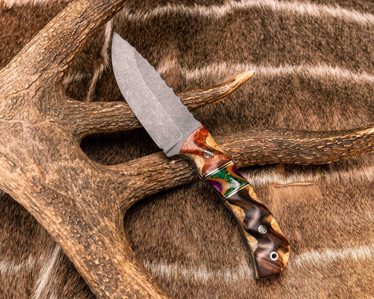 Cavner- Afzelia Burl Over Buckeye Burl, Black G10, Brass and Aluminum Pin Striping, Arizona Jade Tru-stone Over Natural Canvas Micarta and Sugi Tru-stone Split, Hawaiian Curly Koa Over Buckeye Burl, Mosaic Pins, Aluminum Lanyard Pin, Textured Grip