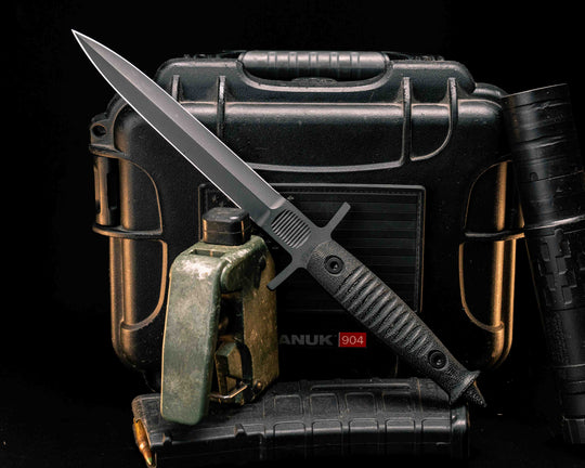 V-42 Dagger- Black Canvas Micarta, Armor Black Cerakote, Allen Bolts, Textured Grip