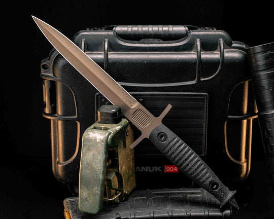 V-42 Dagger- Black Canvas Micarta, Midnight Bronze Cerakote, Allen Bolts, Textured Grip