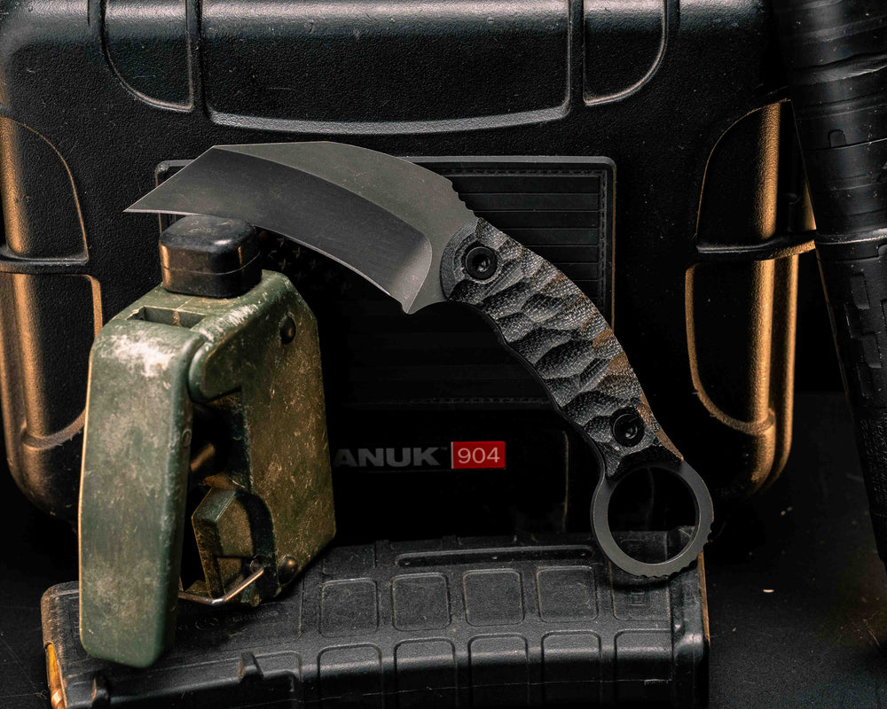 Karambito- Black Canvas Micarta, Allen Bolts, Textured Grip