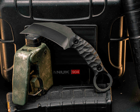Karambito- Black Canvas Micarta, Allen Bolts, Textured Grip