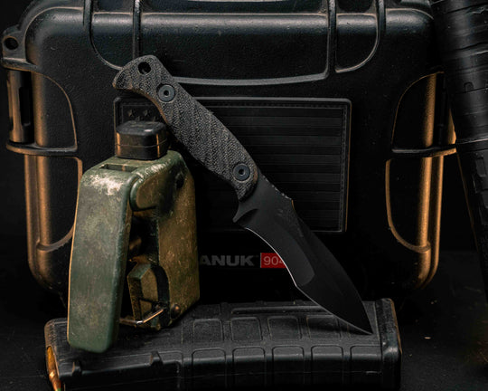 Extremis MK1 - Black Canvas Micarta, Armor Black Cerakote, Allen Bolts, Hollow Lanyard Hole, Smooth Grip