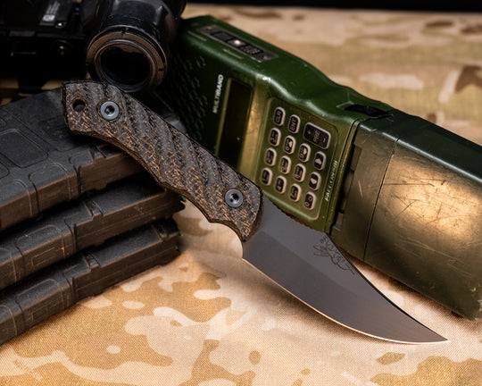 Red Cloud- Black Burlap Micarta, Armor Black Cerakote, Allen Bolts, Iron Grip