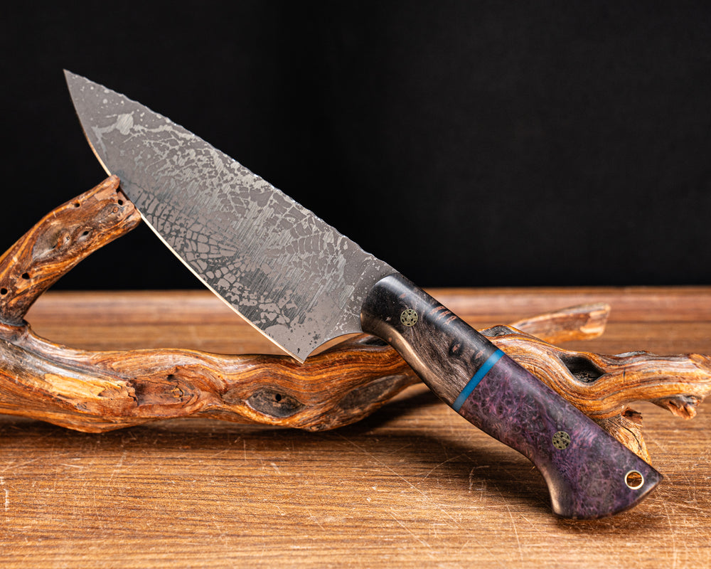 Chef Jr- Dyed Redwood, Glow Resin Split, Dyed Black Ash, Mosaic Pins, Brass Lanyard Pin, Smooth Grip
