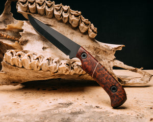 Boogeyman- Amboyna burl, bronze split, Snakewood, armor black cerakote, allen bolts, smooth grip