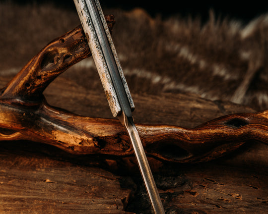 OSS Spike- Baker Forge Wavy Pattern CopperMai- Elk Antler, Mosaic Pins, Copper Lanyard Pin, Smooth Grip