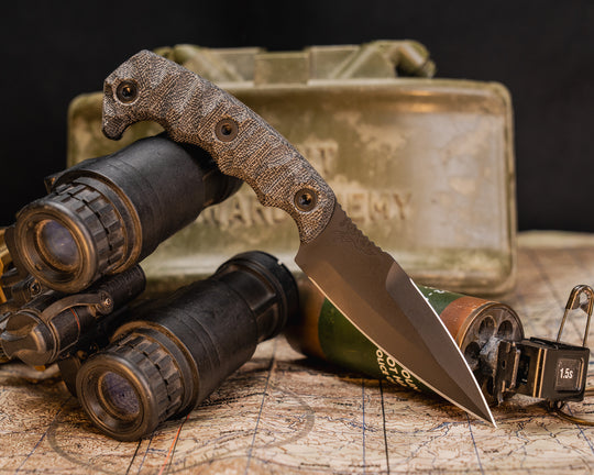 4"  HUMINT- Black Canvas Micarta, Armor Black Cerakote,  Allen Bolts, Chaos Grip