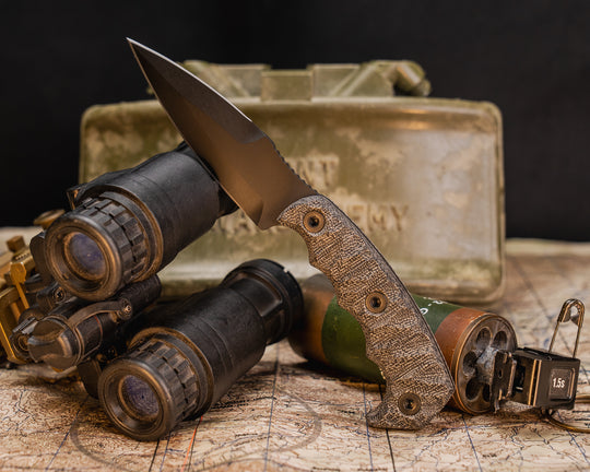 4"  HUMINT- Black Canvas Micarta, Armor Black Cerakote,  Allen Bolts, Chaos Grip