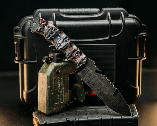 Notched Wire Cutter Breacher Gen 3- Vintage American Flag Micarta and Navy S.E.A.L. AOR1 Cammie Micarta, Patriot Mosaic Pins, Textured Grip
