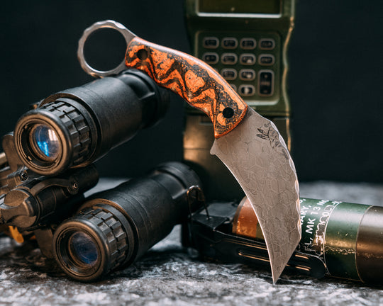 Karambito- Carbon, Orange Resin and Burlap, CF Pins, Grooved Grip