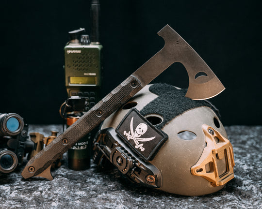 Howler Hawk- Black Burlap Micarta, Allen Bolts, Grooved Grip