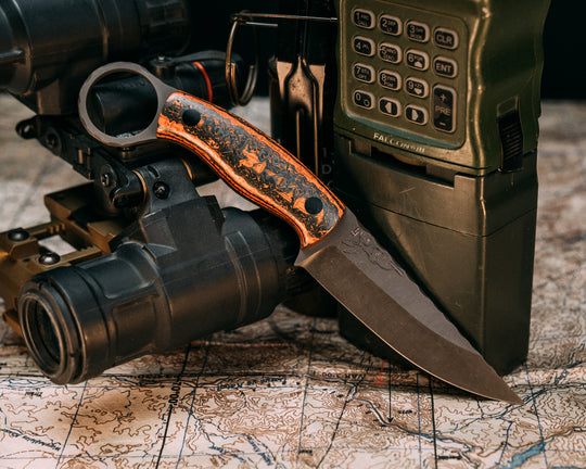Osoraku 3" Mini- Carbon, Orange Resin, Rubber and Micarta, CF Pins, Smooth Grip