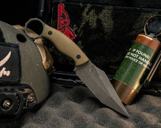Ring Tac Tanto- OD Green Canvas Micarta, CF Pins, Smooth Grip