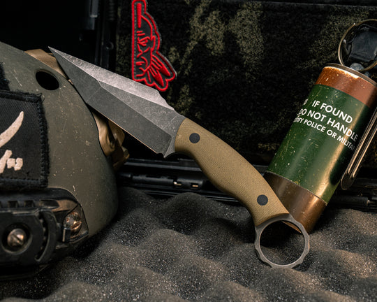 Ring Tac Tanto- OD Green Canvas Micarta, CF Pins, Smooth Grip