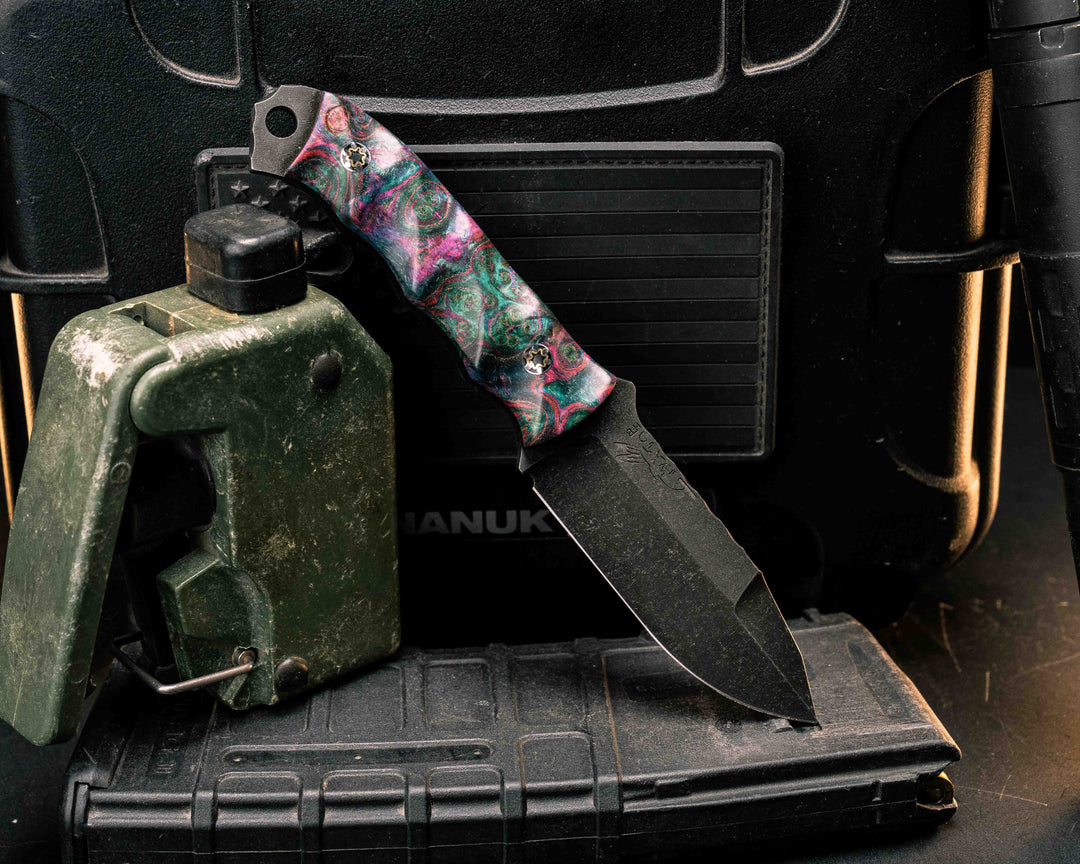 Disaster Cub Gen 3- Dyed Black Ash Burl, Mosaic Pins, Textured Grip