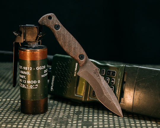 Extremis MK1 - OD Green Canvas Micarta, Allen Bolts, Hollow Lanyard Hole, Iron grip