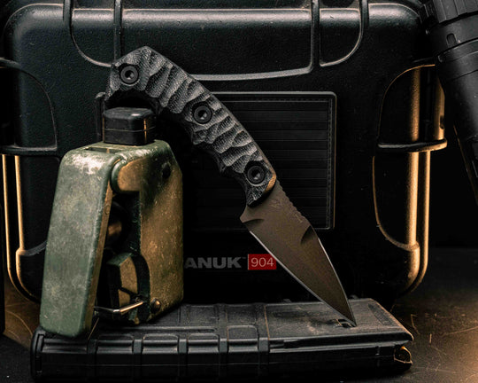 3" HUMINT - Black Canvas Micarta, Midnight Bronze Cerakote, Allen Bolts, Textured Grip