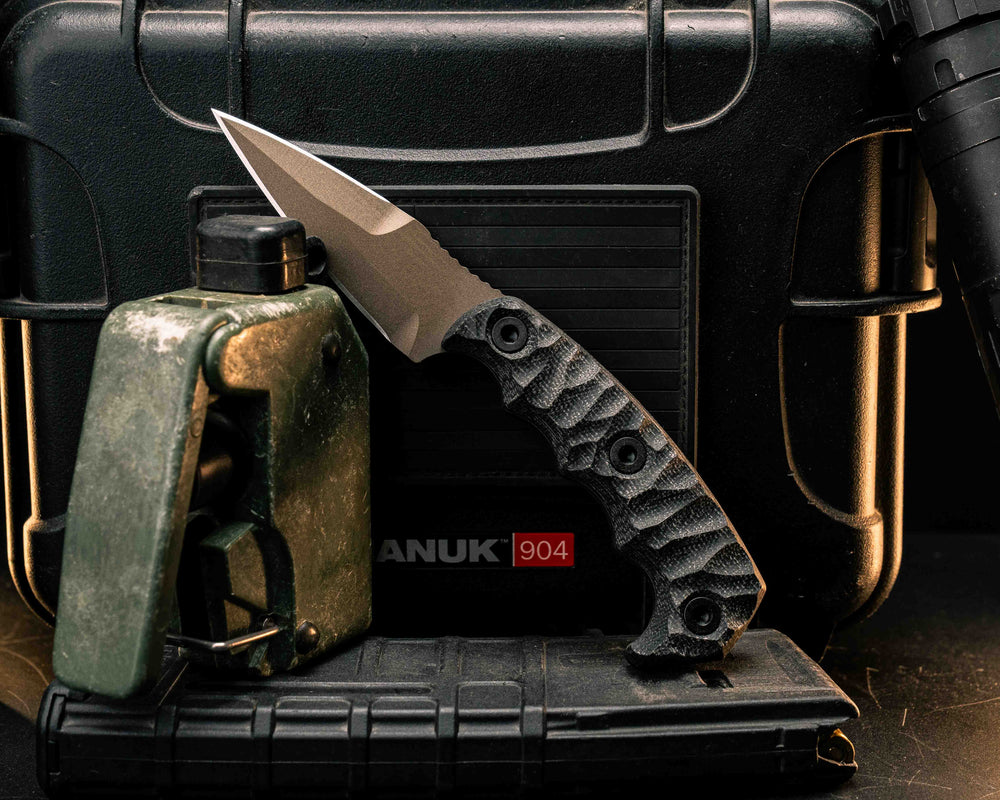 3" HUMINT - Black Canvas Micarta, Midnight Bronze Cerakote, Allen Bolts, Textured Grip