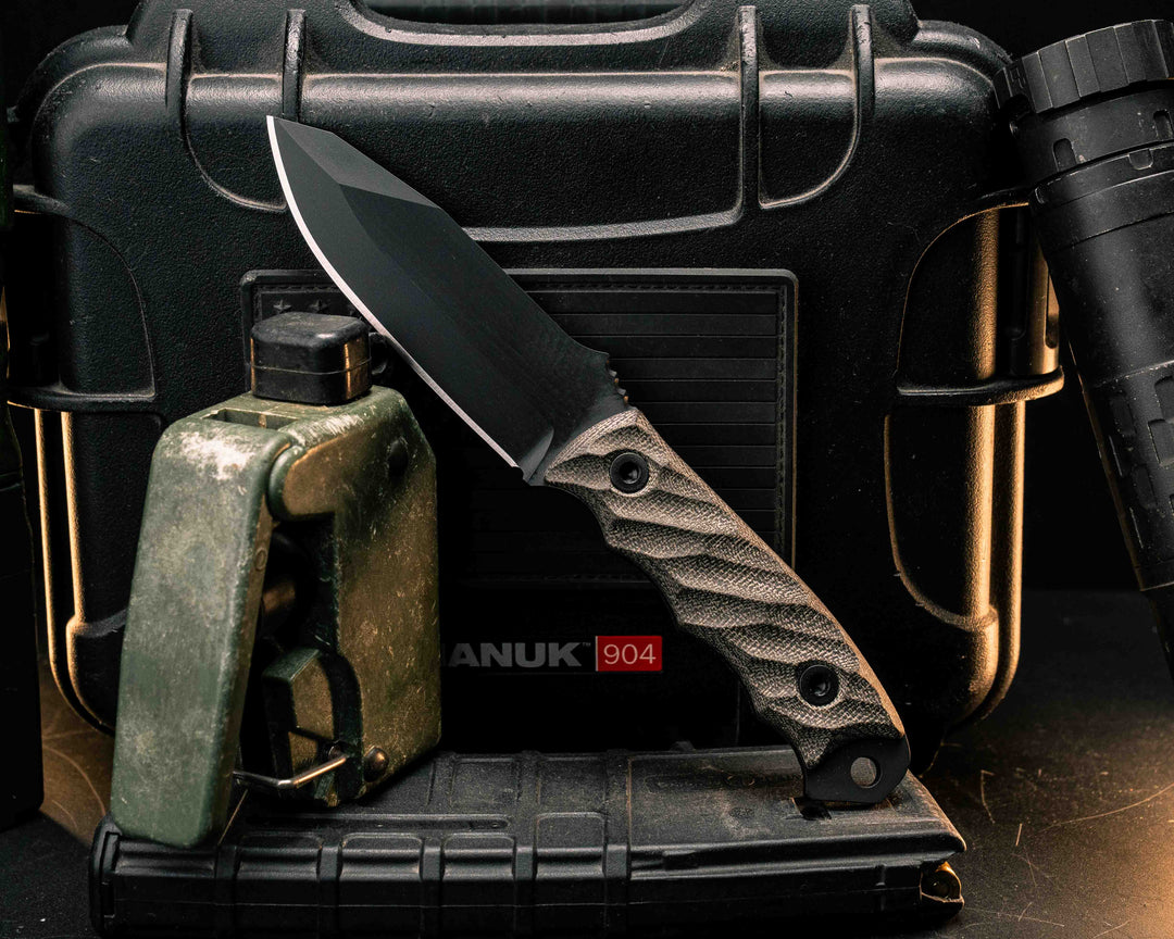 Disaster Jr - OD Green Canvas Micarta, Armor Black Cerakote, Allen Bolts, Textured Grip