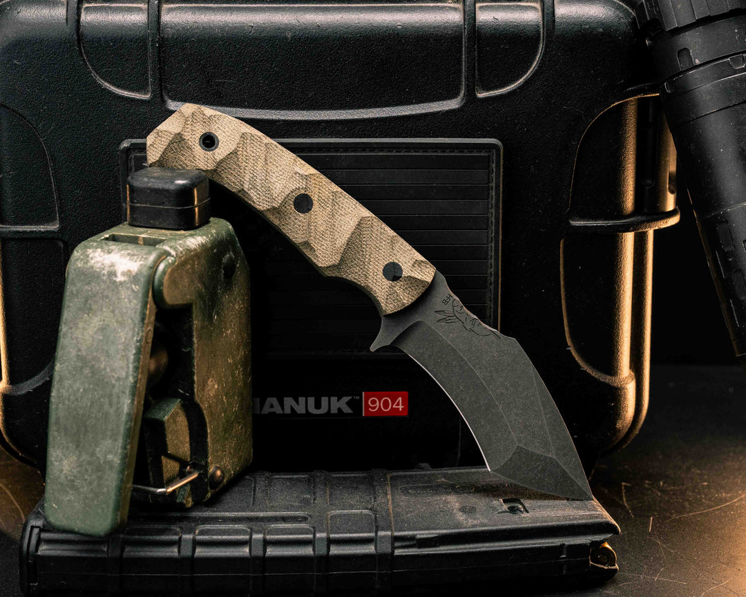 Buteo- OD Green Canvas Micarta, CF Pins, CF Lanyard Pin, Textured Grip