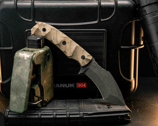Buteo- OD Green Canvas Micarta, CF Pins, CF Lanyard Pin, Textured Grip