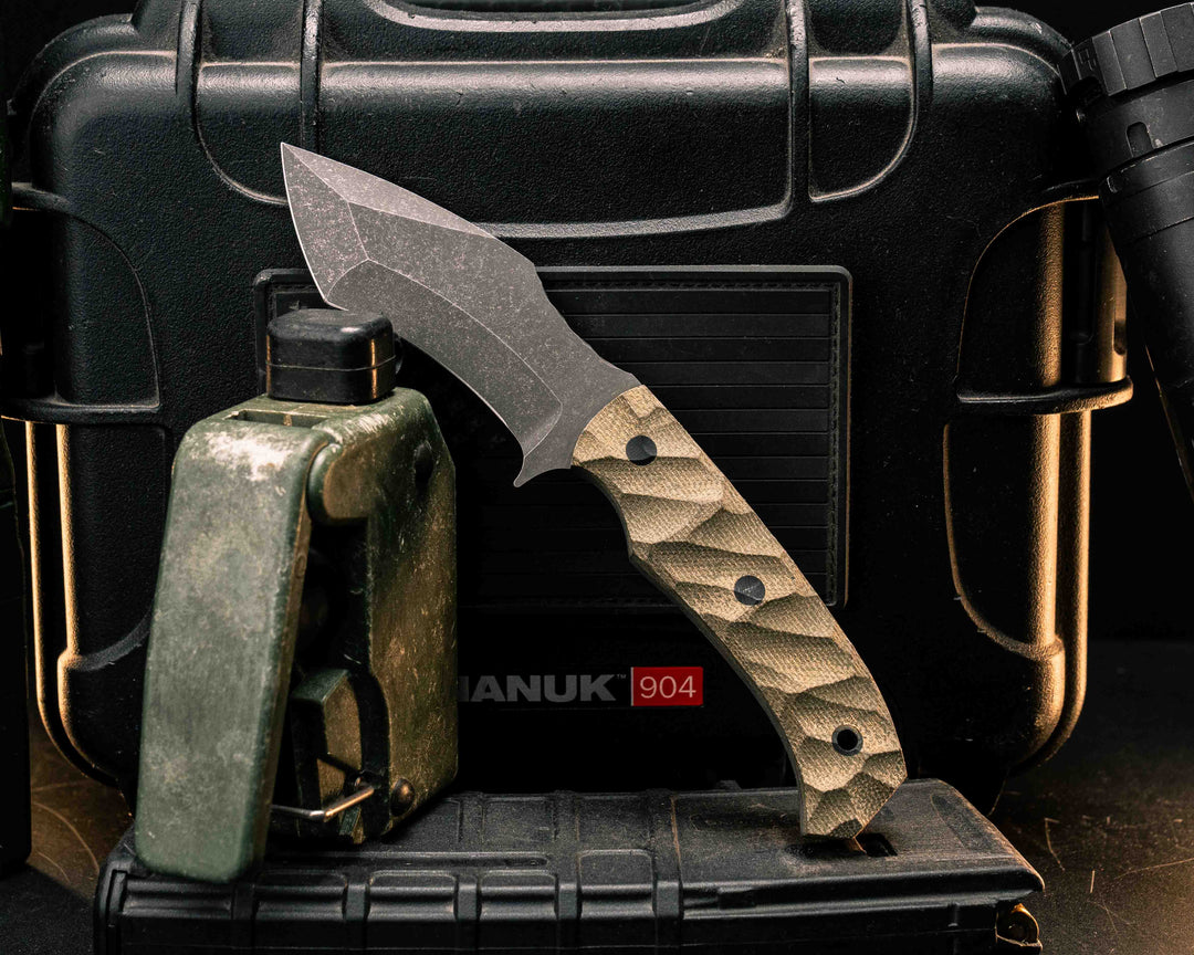 Buteo- OD Green Canvas Micarta, CF Pins, CF Lanyard Pin, Textured Grip