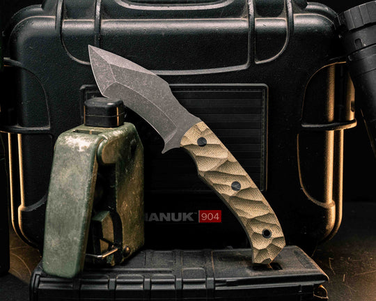 Buteo- OD Green Canvas Micarta, CF Pins, CF Lanyard Pin, Textured Grip