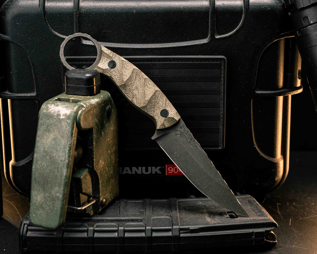 Osoraku 3" Mini- OD Green Canvas Micarta, CF Pins, Textured Grip