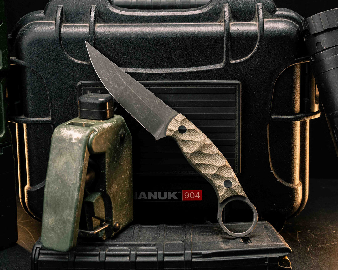 Osoraku 3" Mini- OD Green Canvas Micarta, CF Pins, Textured Grip
