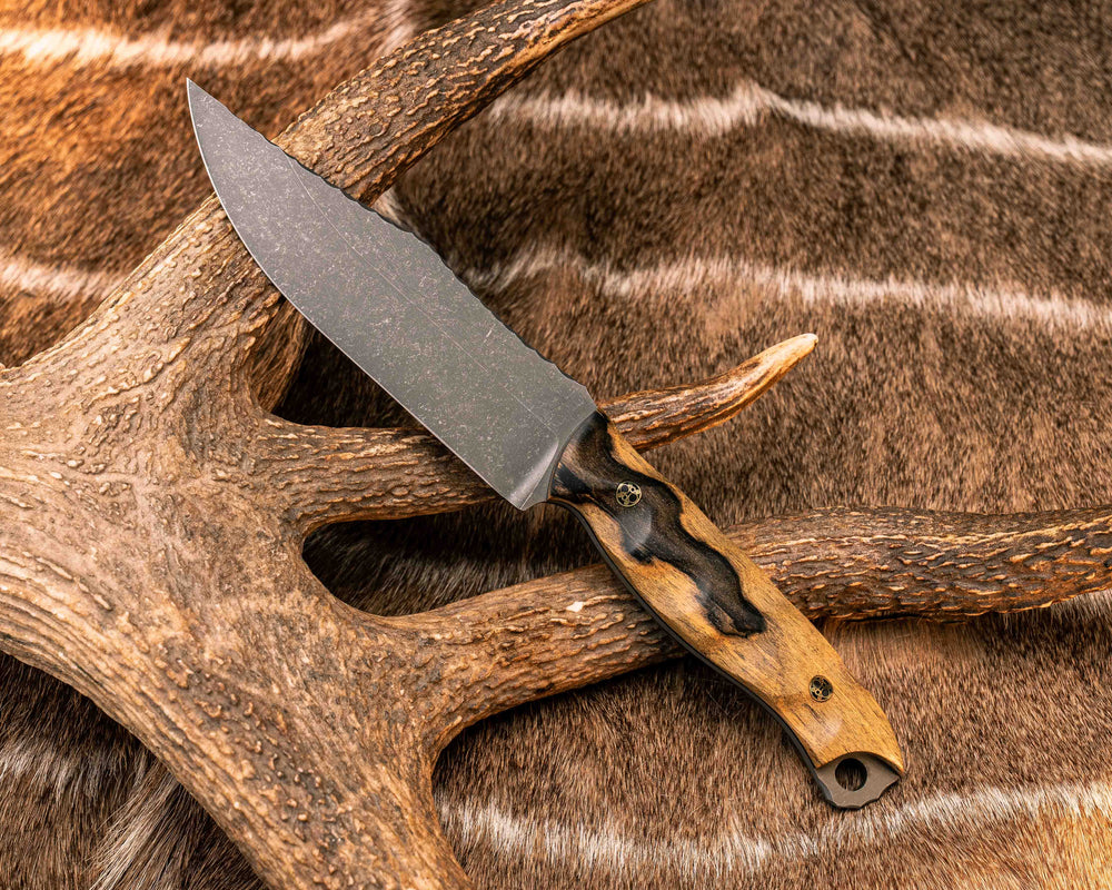 Crow Scout- Black and White Ebony, Mosaic Pins, Textured Grip