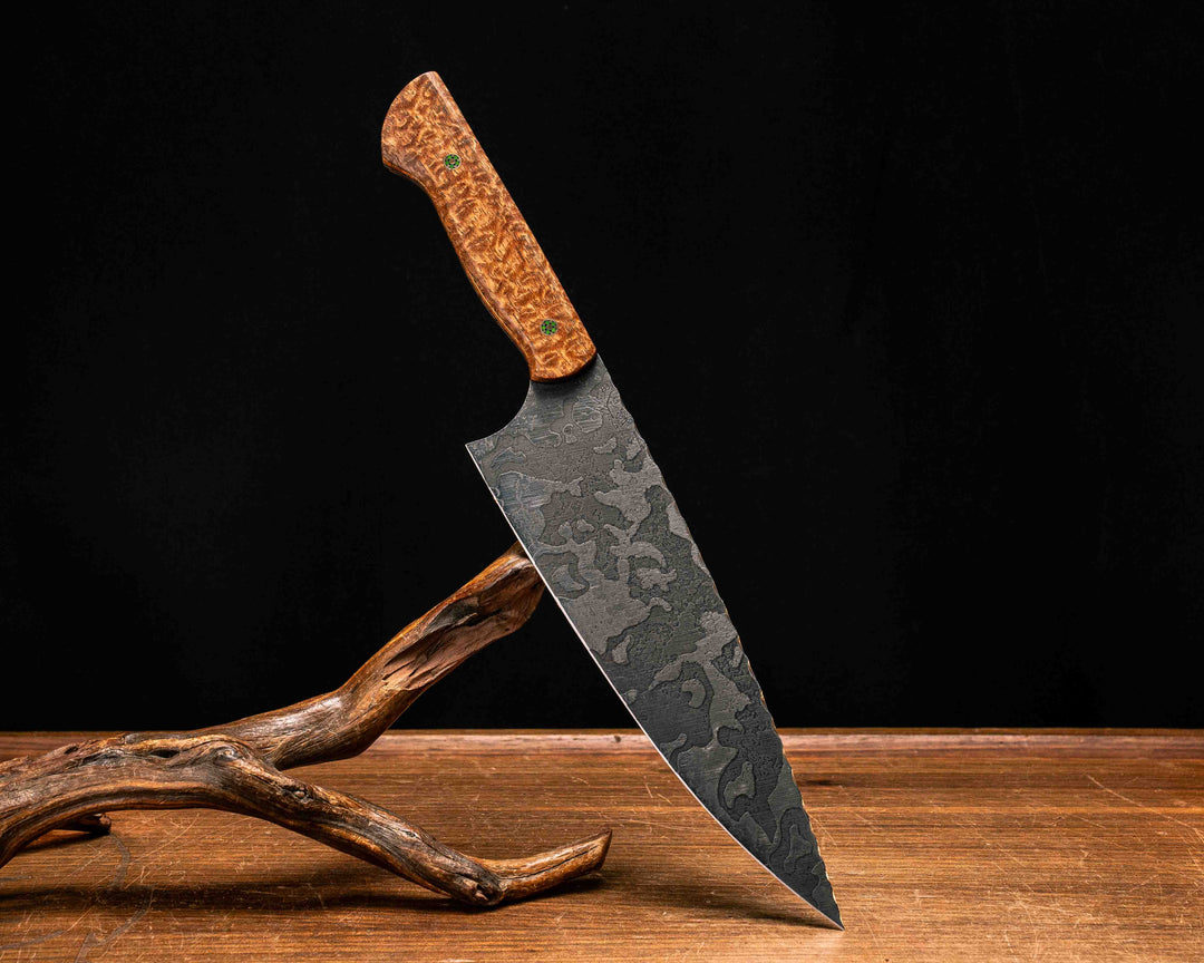 Chef Blade- Afzelia Burl, Mosaic Pins, Smooth Grip