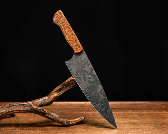 Chef Blade- Afzelia Burl, Mosaic Pins, Smooth Grip