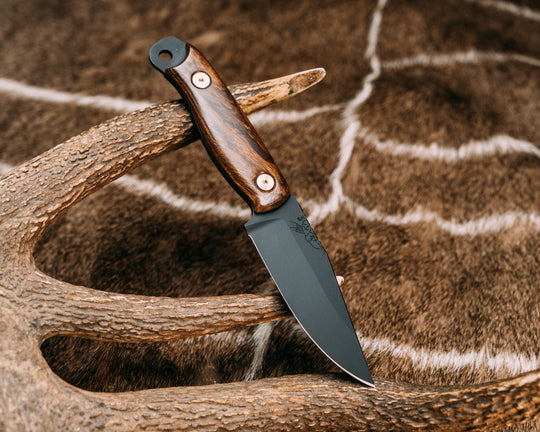 Crow Scalper - Desert Ironwood, Armor Black Cerakote, Brass Allen Bolts, Smooth Grip.
