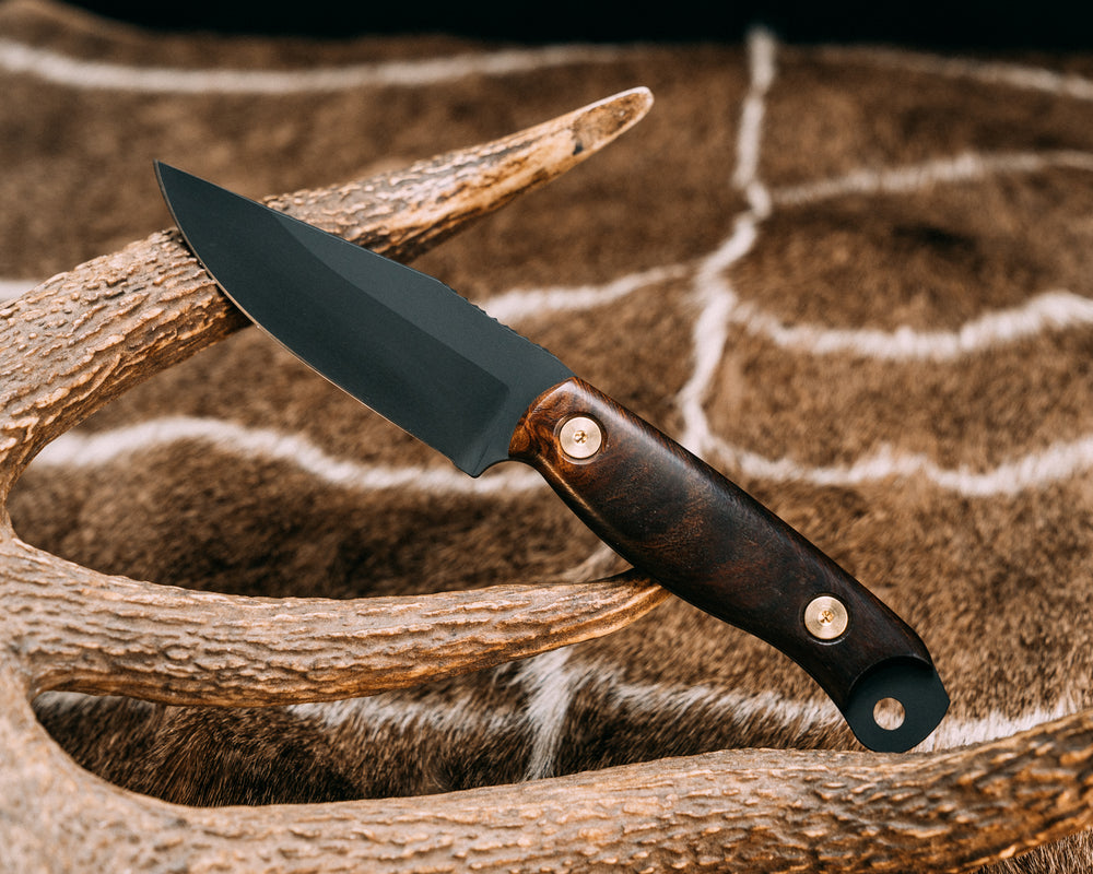 Crow Scalper - Desert Ironwood, Armor Black Cerakote, Brass Allen Bolts, Smooth Grip.