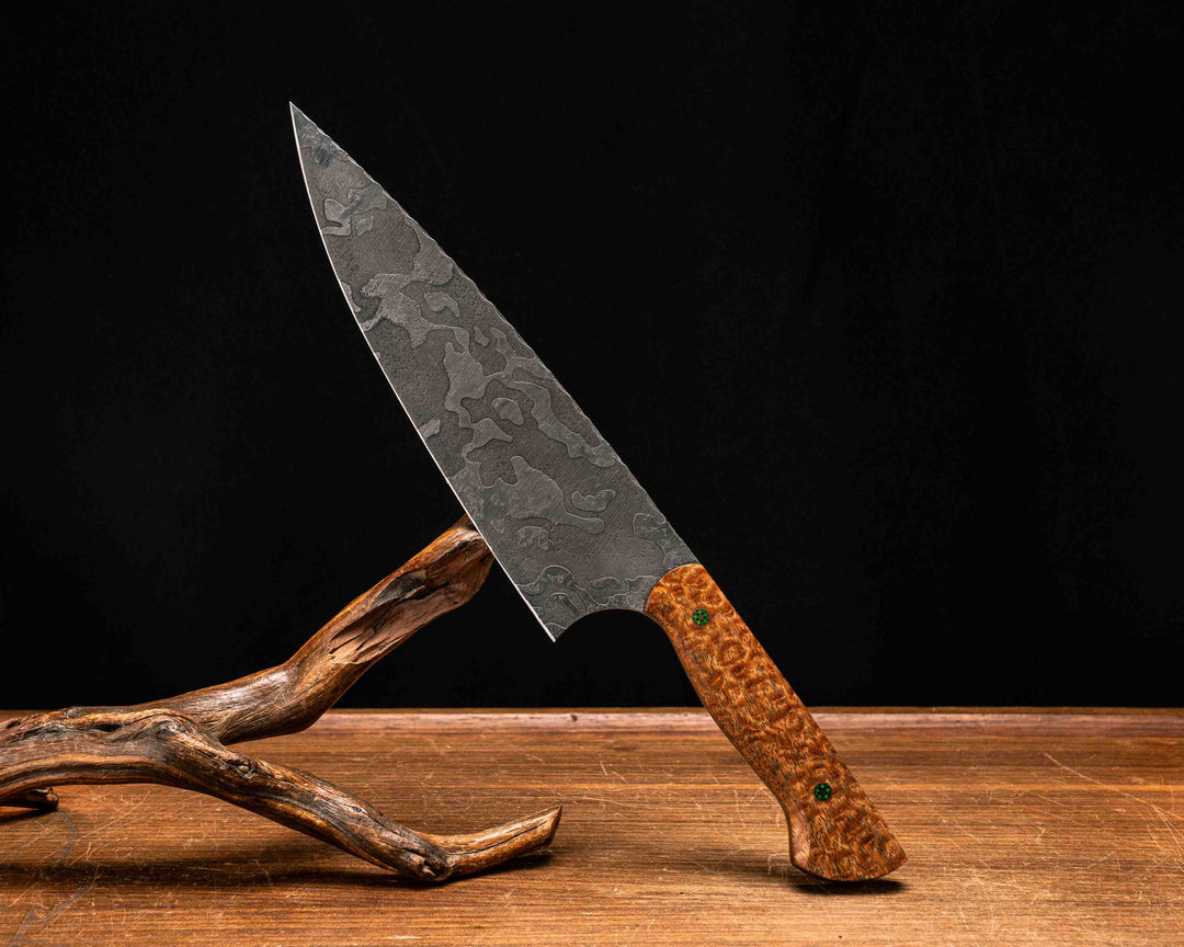 Chef Blade- Afzelia Burl, Mosaic Pins, Smooth Grip