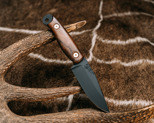 Crow Scalper - Desert Ironwood, Armor Black Cerakote, Brass Allen Bolts, Smooth Grip.