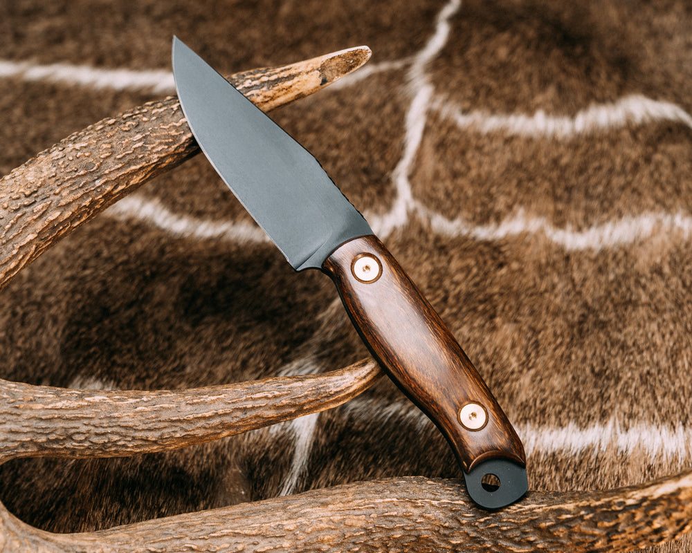 Crow Scalper - Desert Ironwood, Armor Black Cerakote, Brass Allen Bolts, Smooth Grip.