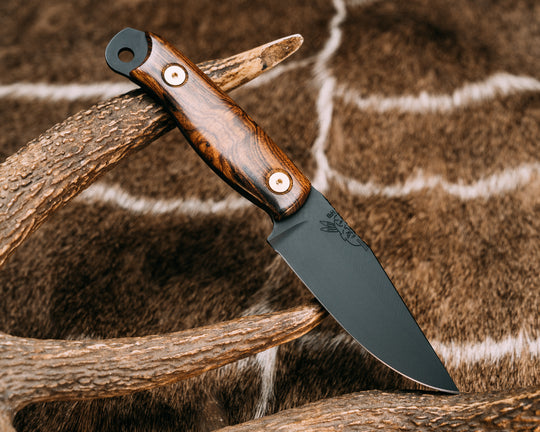 Crow Scalper - Desert Ironwood, Armor Black Cerakote, Brass Allen Bolts, Smooth Grip.