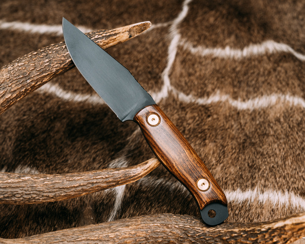 Crow Scalper - Desert Ironwood, Armor Black Cerakote, Brass Allen Bolts, Smooth Grip.